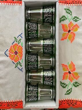 Vintage Green Moroccan Tea Glasses Set of 6